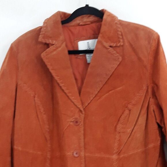 Vtg 80's JL Studio Leather Jacket Blazer Monochromatic Embroidered Orange Sz 16W - Picture 3 of 10